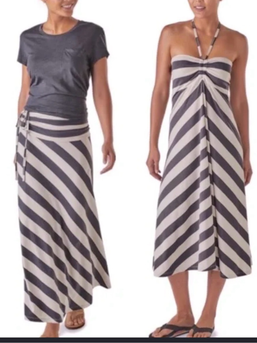 Patagonia Diagonal Stripe Maxi Skirt in Gray & Cream